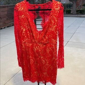 Long Sleeve Red Lace Dress